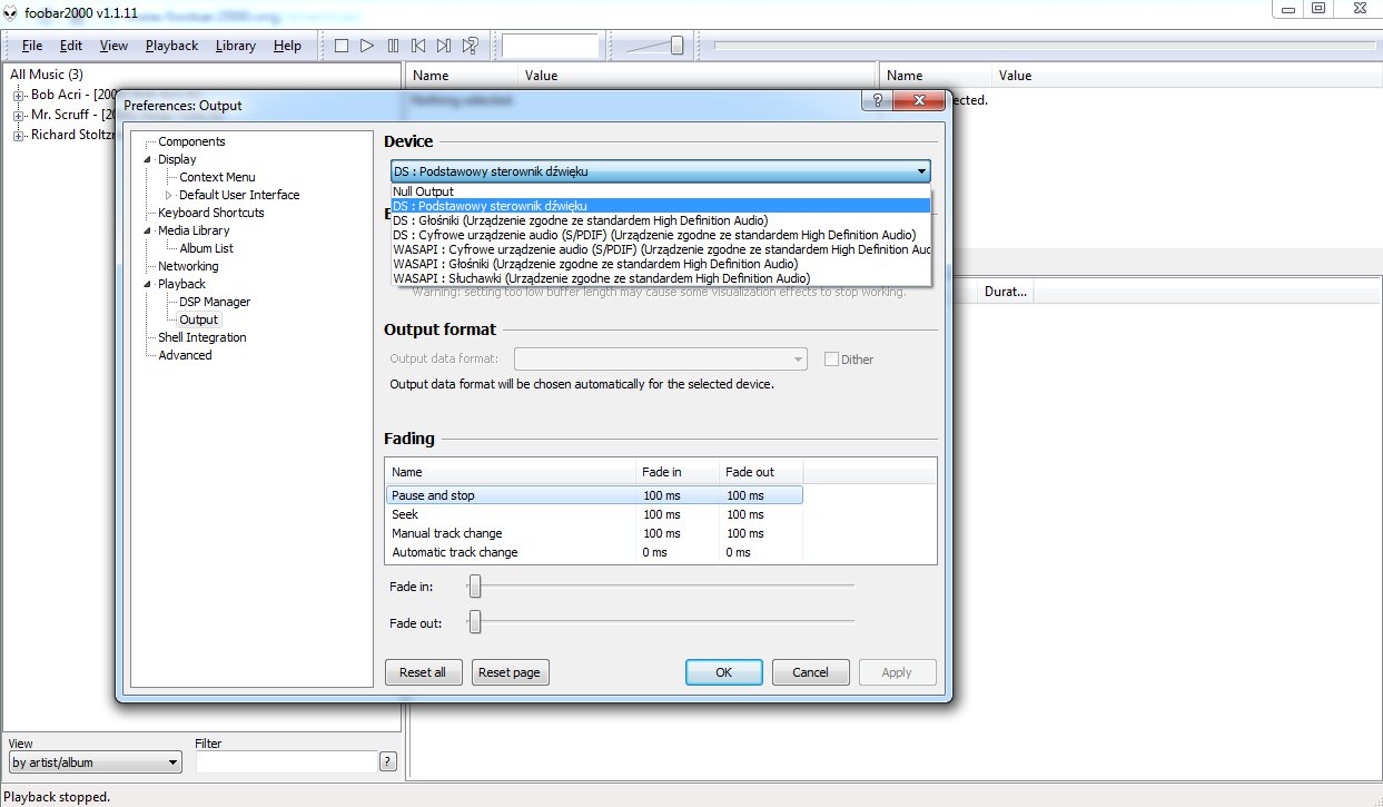 Foobar2000 - preferences.